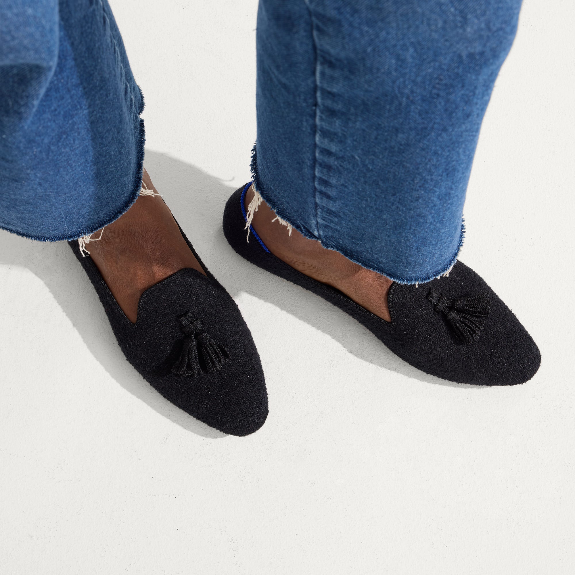 The Almond Tassel Loafer - Black Bouclé