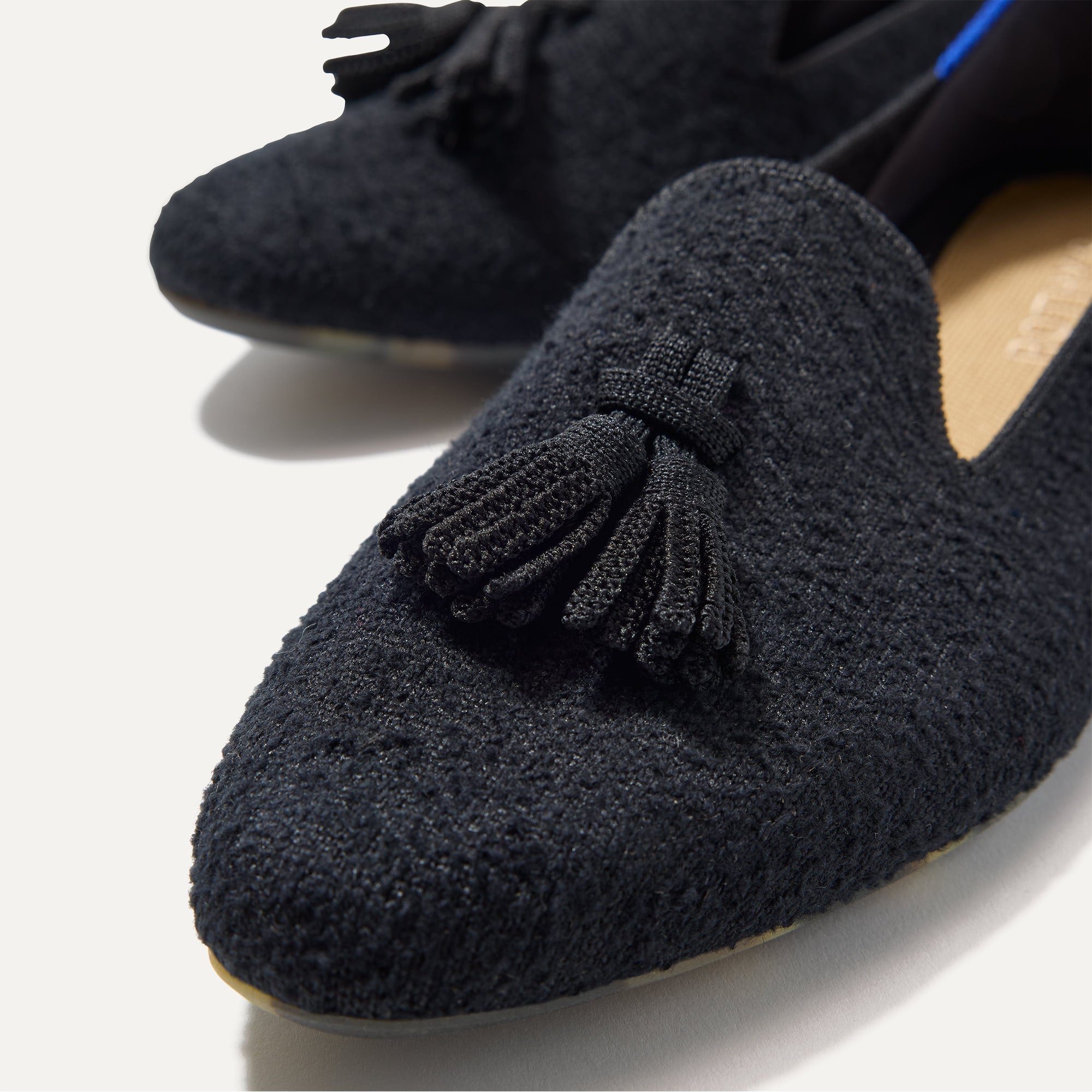 The Almond Tassel Loafer - Black Bouclé